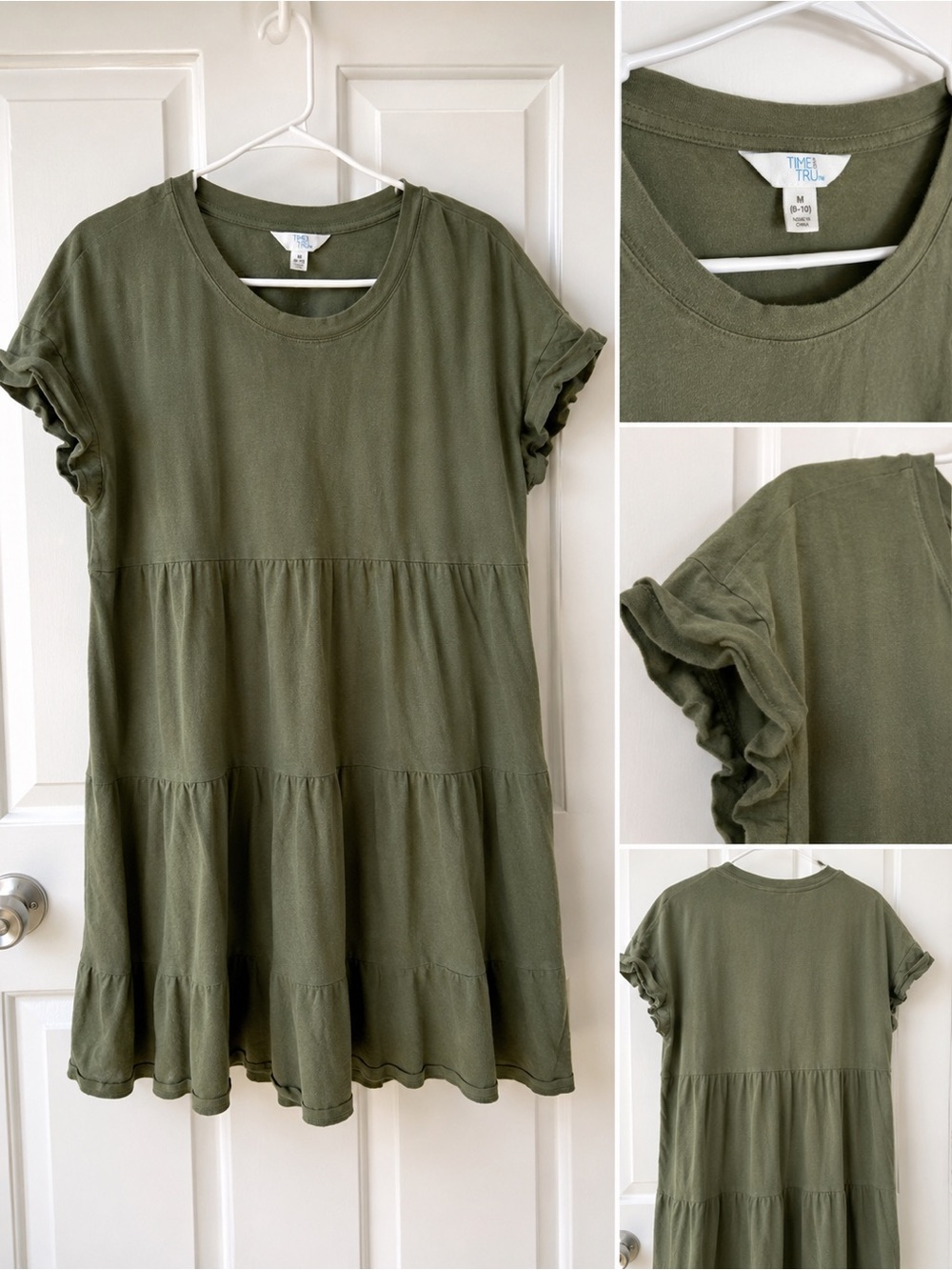 Time and Tru Olive Green Tiered Ruffle Sleeve Casual Dress